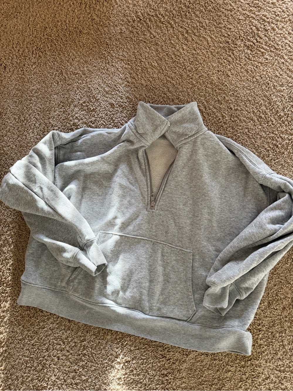 American Eagle Outfitters Light Gray Quarter-Zip Cowl Pullover